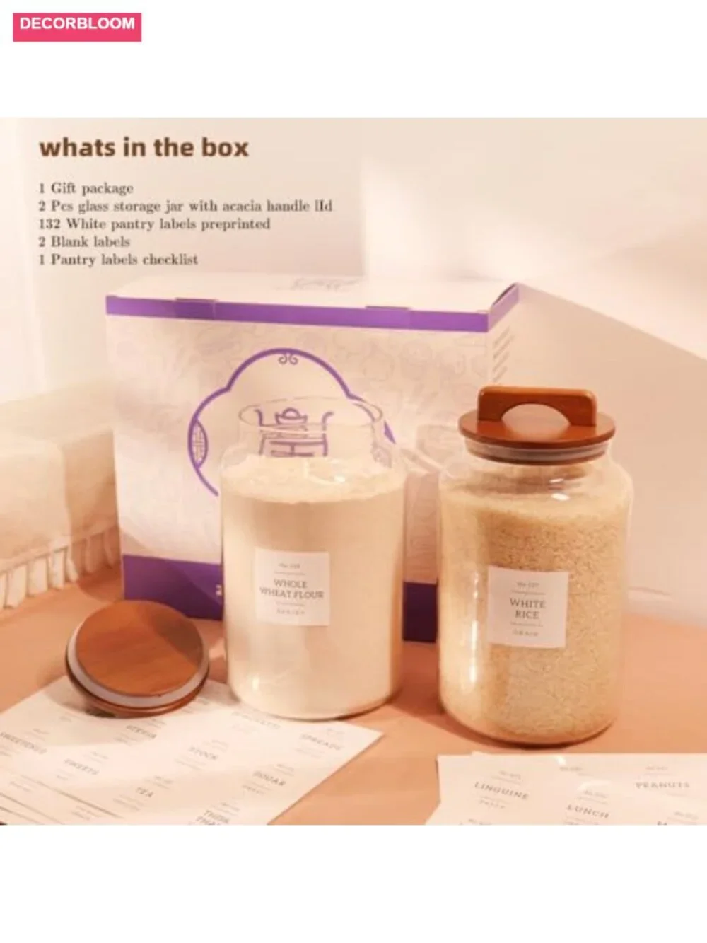 2 Pack Large Glass Flour and Sugar Containers with Bamboo Lids